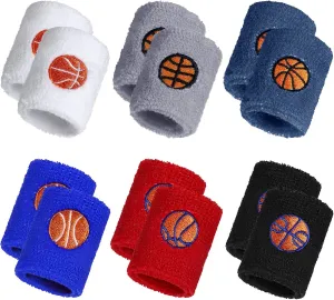 24 Pieces Sports Wristbands for Kids, Colorful Wrist Sweatbands Cotton Terry Cloth Wristbands with 6 Basketball Design for School Students Teacher Sports Party Birthday Party Favors (Stylish Color)