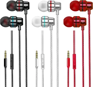 3 Pack Wired Earbuds, Wired in-Ear Headphones with Microphone and Volume Control, Noise Isolation, Pure Sound, Lightweight 3.5mm Earbuds Compatible with Samsung, Tablets, Laptops, MP3 and etc.