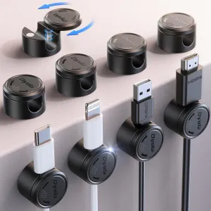 9 Pack Cord Organizer, Chfeila [360Rotating Twist-Lock] Magnetic Cable Management Clips, Adhesive Phone Charging Keeper Wire Cord Holder for Nightstand/Car/Wall, Office Desk Accessories Decor (Black)