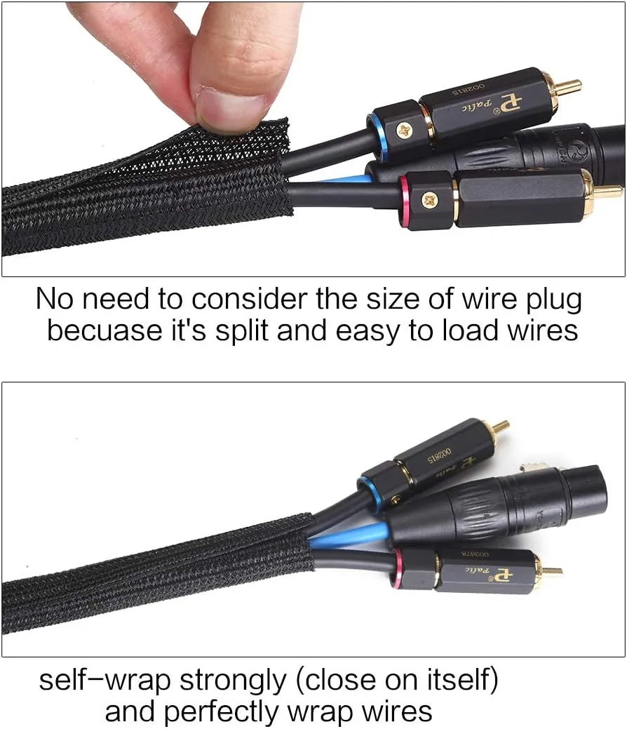 Alex Tech 10ft - 1/2 inch Cord Protector Wire Loom Tubing Cable Sleeve Split Sleeving For USB Cable Power Cord Audio Video Cable  Protect Cat From Chewing - Black