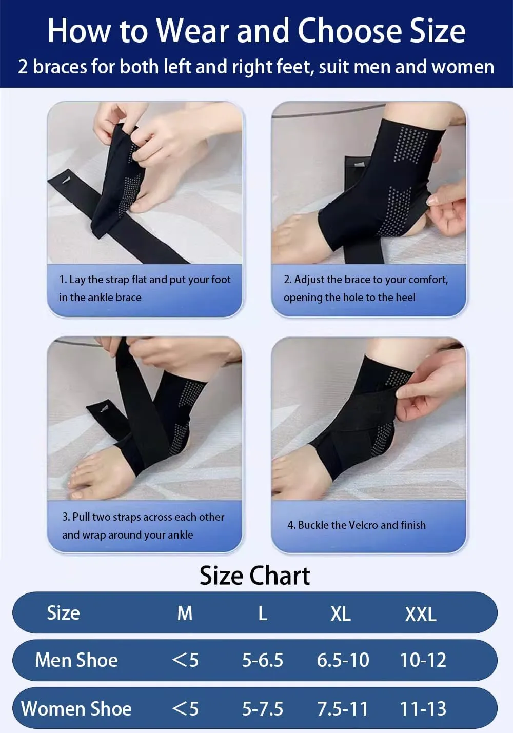 Ankle Braces for Women Men, 2 pcs Ankle Compression Sleeve Plantar Fasciitis Brace Plantar Fasciitis Relief, Arch Support Socks Ankle Sleeve Ankle Brace for Sprained Ankle (Black, Medium)