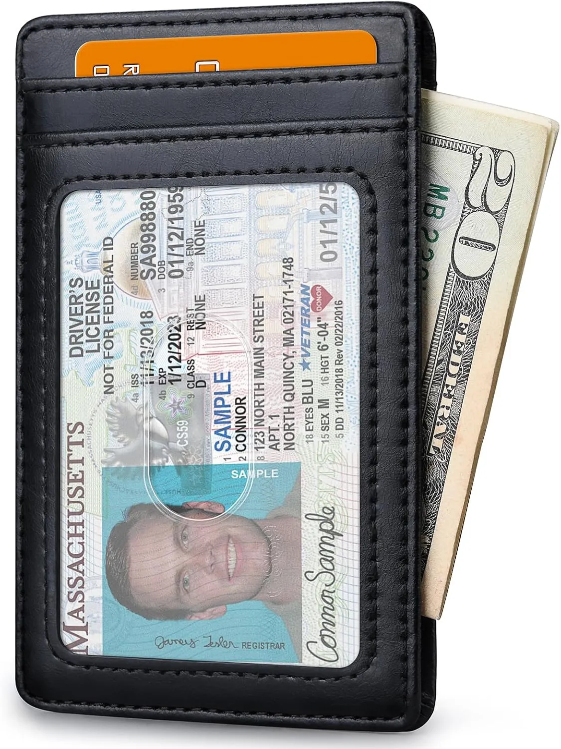 Buffway Mens Slim Wallet, Minimalist Thin Front Pocket Leather Credit Card Holder with RFID Blocking for Work Travel