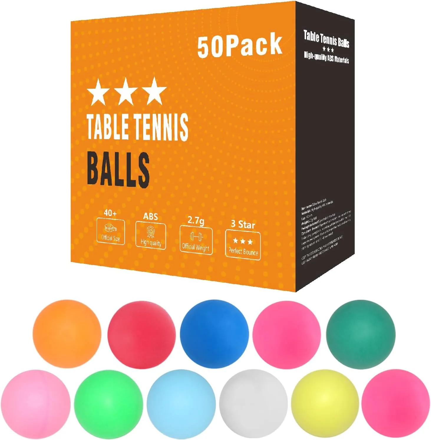 Colored Ping Pong Balls: 3 Star 40mm Table Tennis Balls for Outdoor Training Yard Party Kids Game Cat Dog Ferret Toys