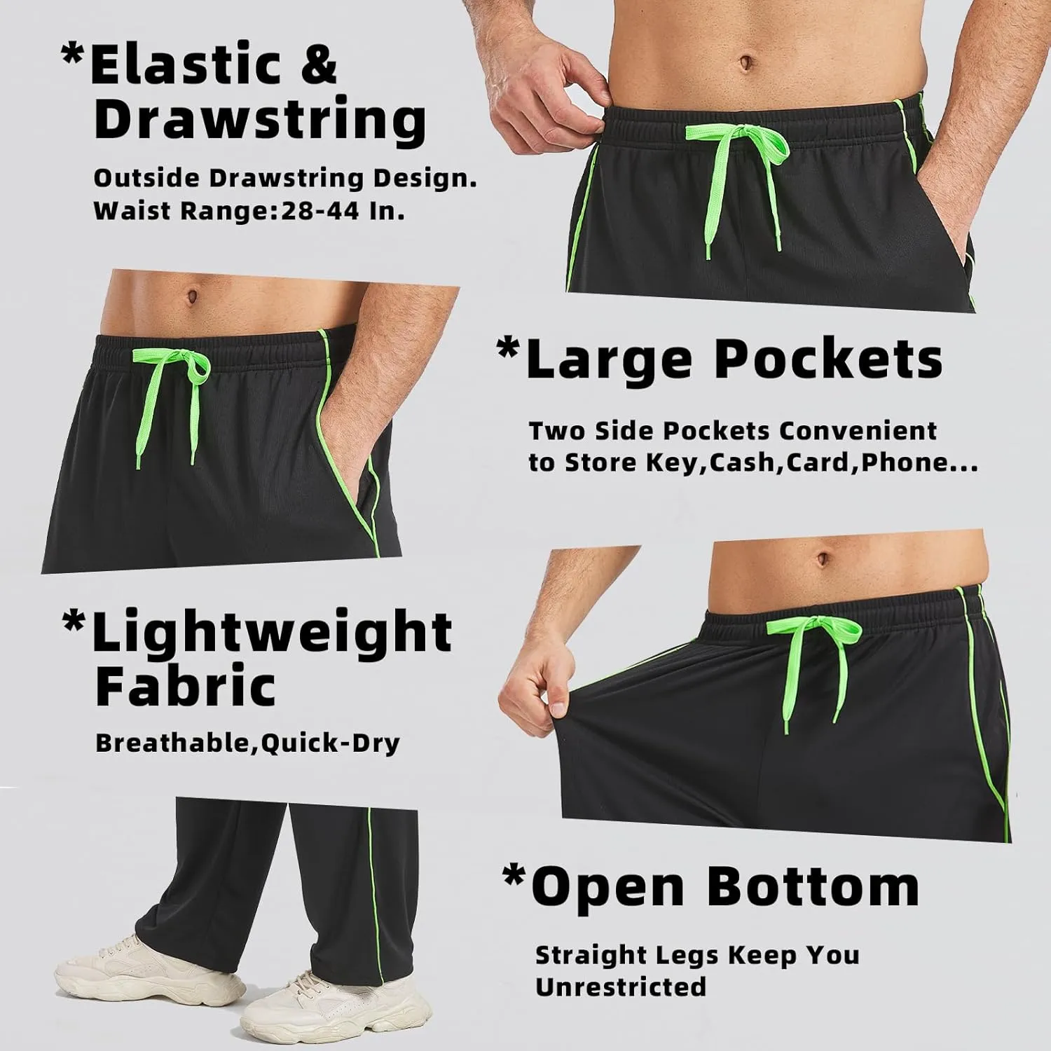 DWUGD'L 3Pack Men's Lightweight Sweatpants with Pockets Open Bottom Athletic Pants for Workout,Jogging,Gym,Running,Training