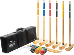 Franklin Sports Portable Backyard Croquet Sets - Complete 4   6 Player Croquet Sets with Mallets, Croquet Balls   Wickets Included - Outdoor Family Lawn Game Sets