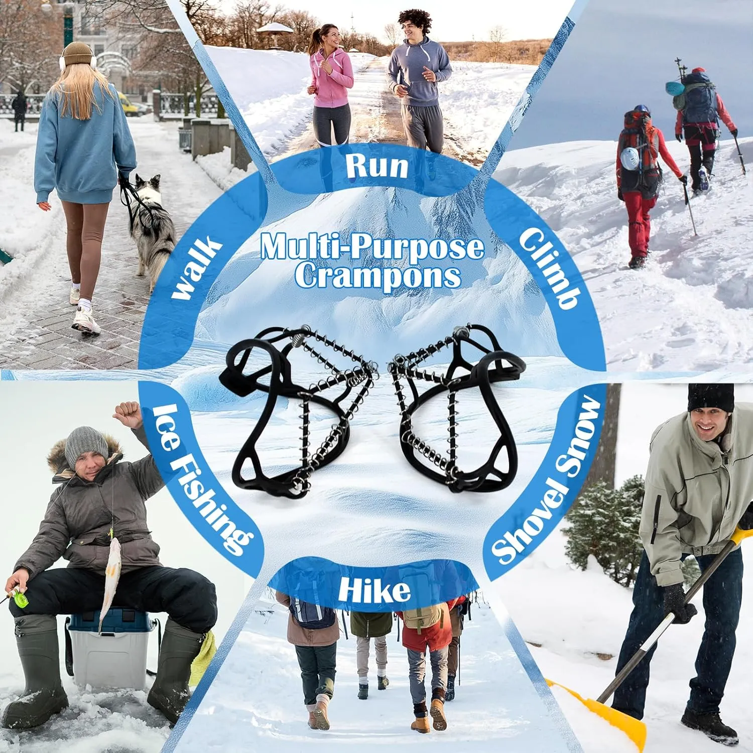 Ice Snow Traction Cleats Crampons, 28 Teeth Snow Spikes for Shoes and Boots, Rubber Anti Slip Ice Snow Grippers, Ice Cleats for Walking On Snow and Ice, Hiking, Climbing