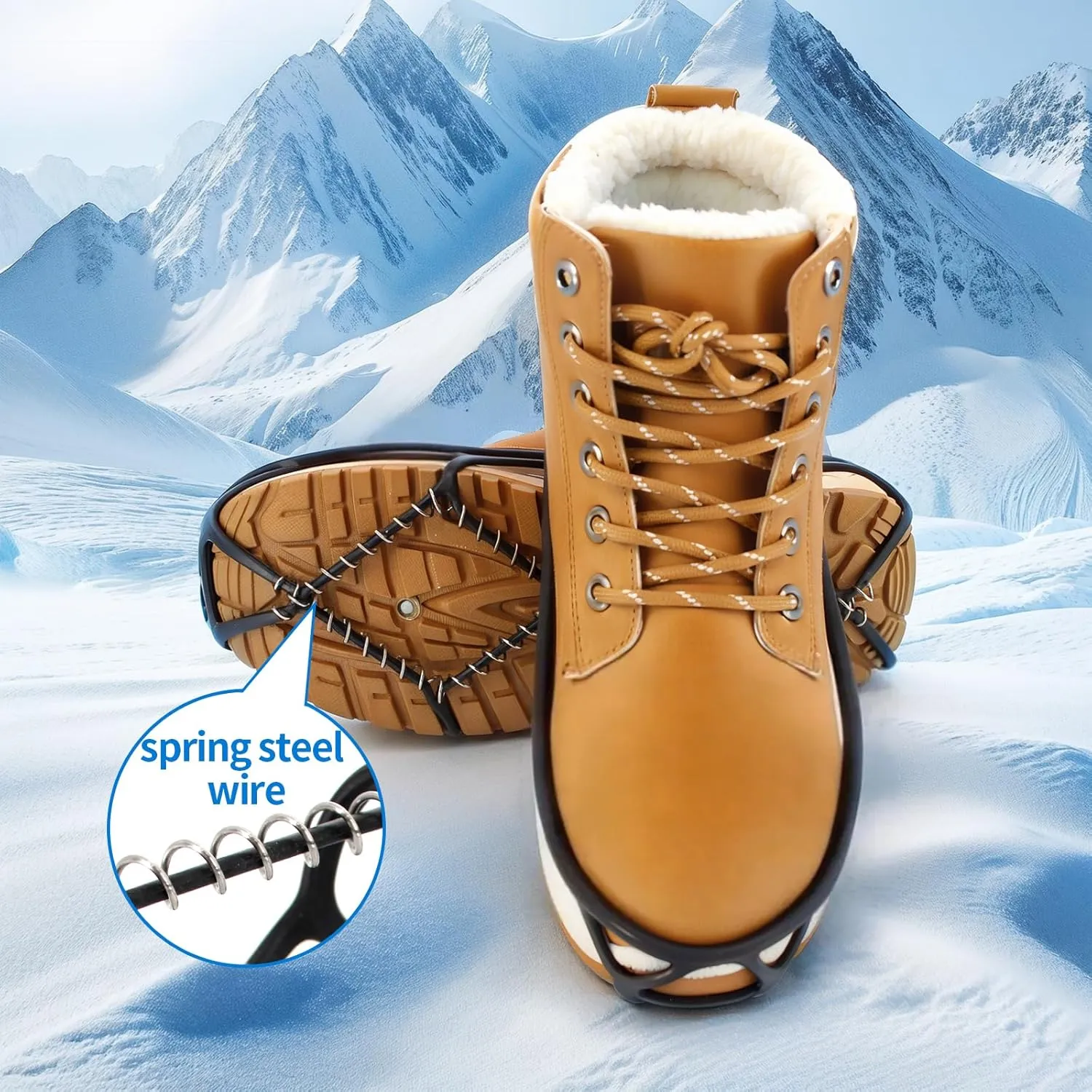 Ice Snow Traction Cleats Crampons, 28 Teeth Snow Spikes for Shoes and Boots, Rubber Anti Slip Ice Snow Grippers, Ice Cleats for Walking On Snow and Ice, Hiking, Climbing