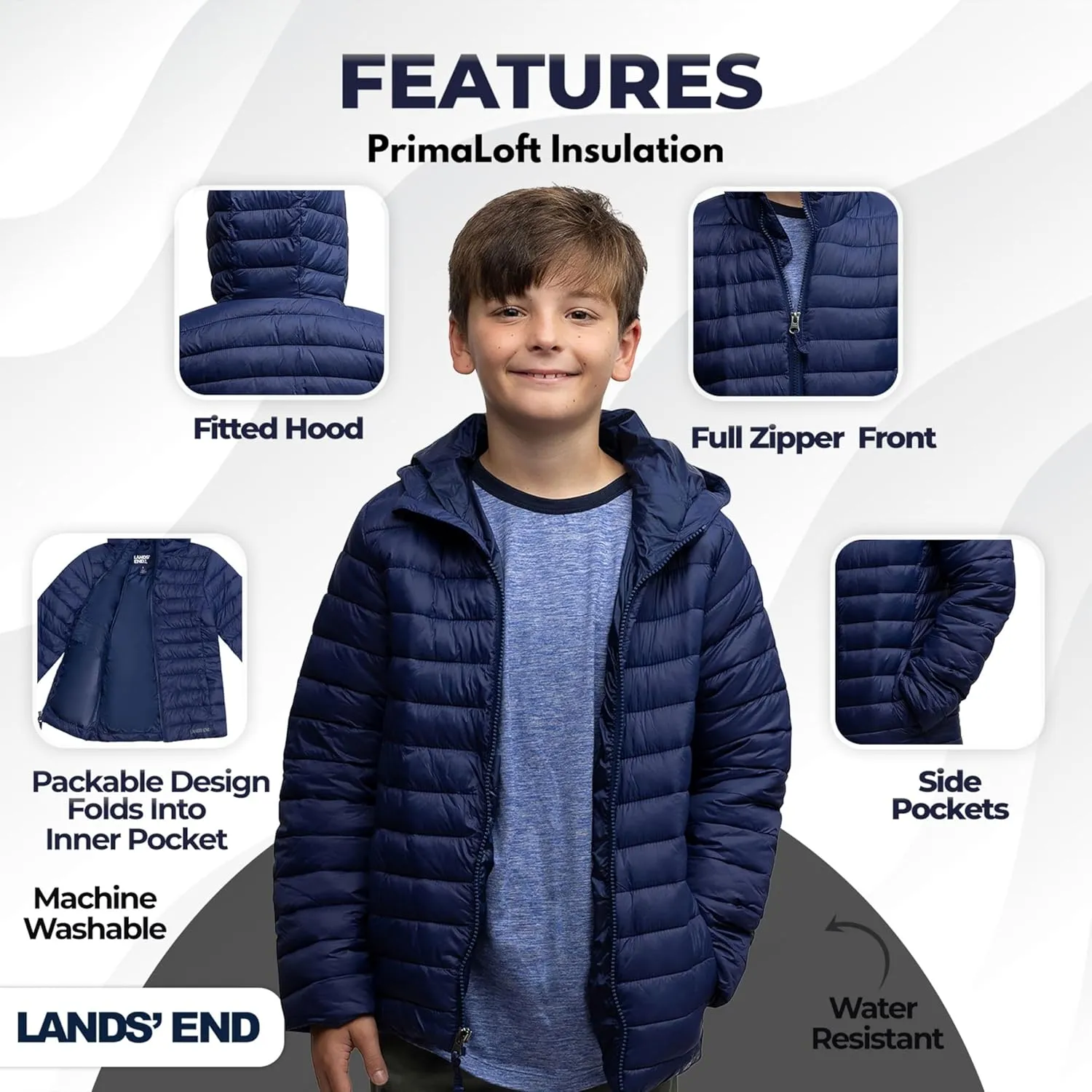 Lands' End Kids ThermoPlume Packable Hooded Jacket
