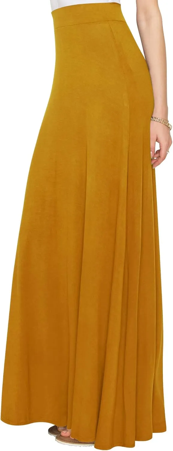 Lock and Love Women's Casual Comfy Stylish High Waist Flare Long Maxi Skirt  Available in Print & Solid Options