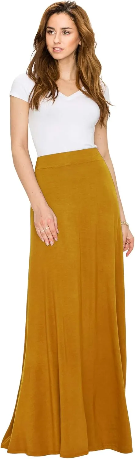 Lock and Love Women's Casual Comfy Stylish High Waist Flare Long Maxi Skirt  Available in Print & Solid Options