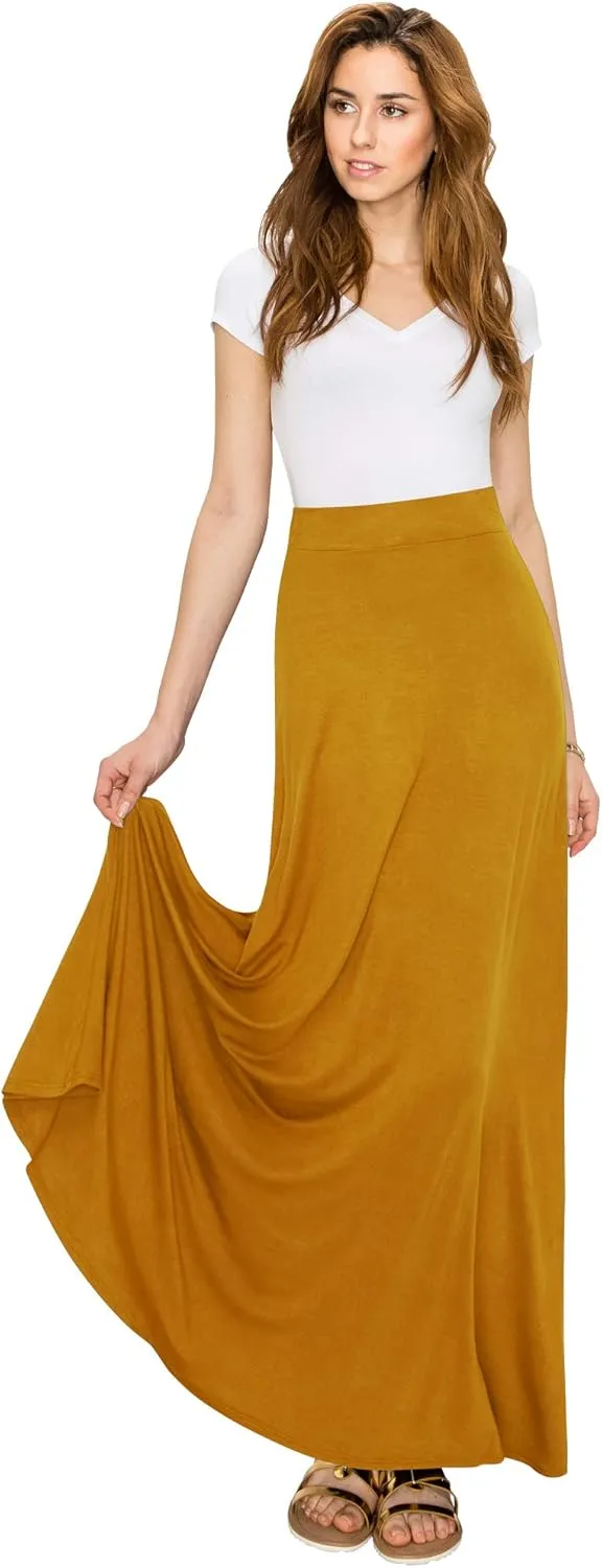 Lock and Love Women's Casual Comfy Stylish High Waist Flare Long Maxi Skirt  Available in Print & Solid Options