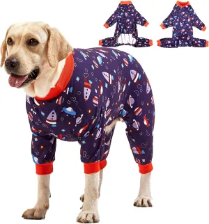LovinPet Pullover Pitbull Pajama - Lightweight Dog Pjs, Full Coverage, Spacecraft Navy Print, Large Breed/Large
