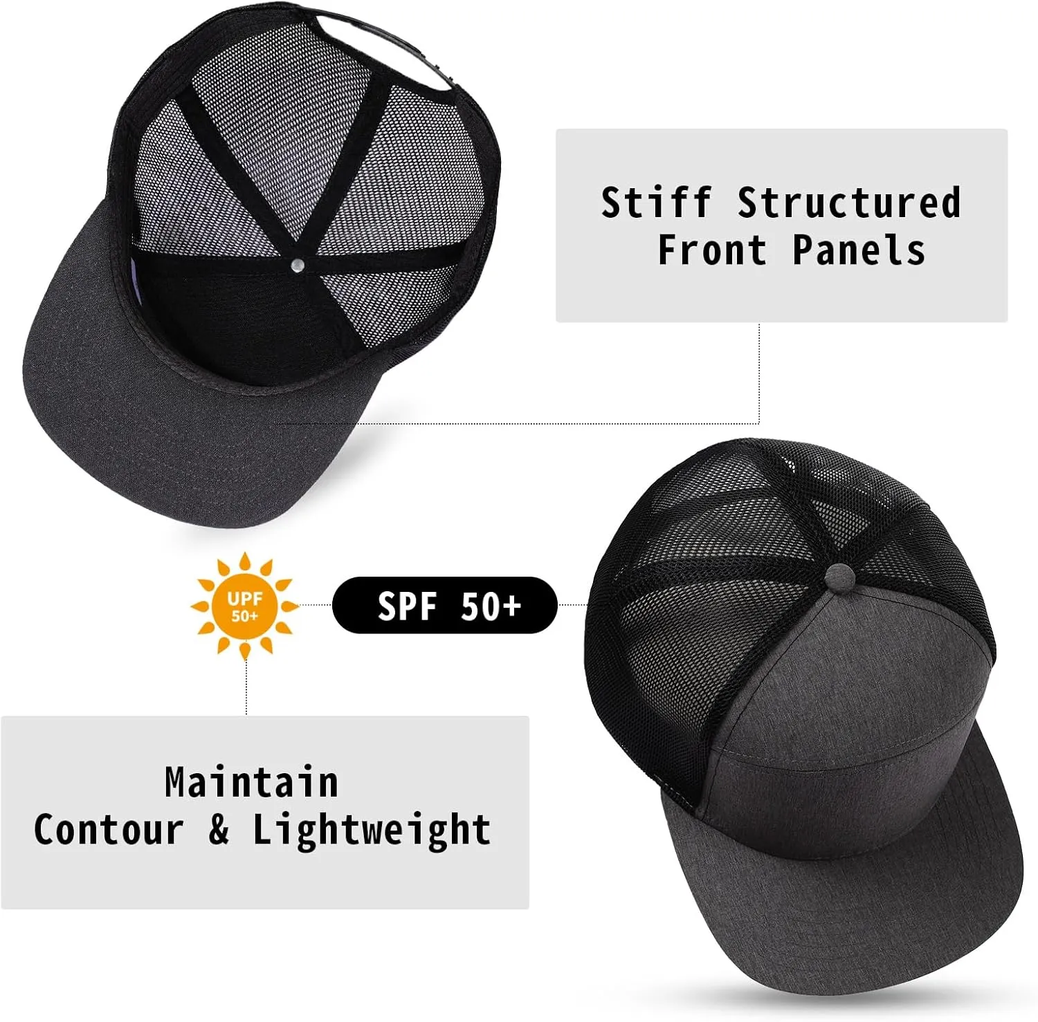 Men Flat Brim Adjustable Snapback Trucker Hat 6 Panel Camper Style Hat Blank Mesh Back Baseball Cap