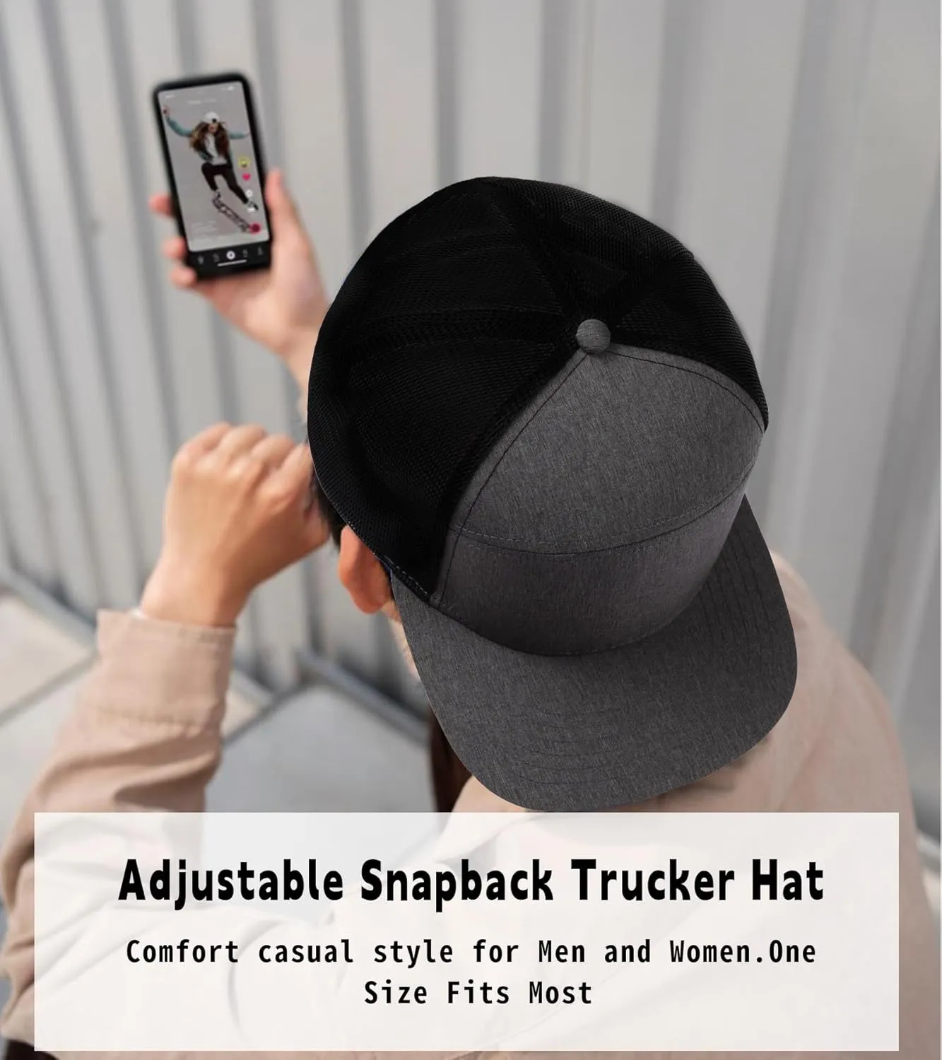 Men Flat Brim Adjustable Snapback Trucker Hat 6 Panel Camper Style Hat Blank Mesh Back Baseball Cap