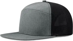 Men Flat Brim Adjustable Snapback Trucker Hat 6 Panel Camper Style Hat Blank Mesh Back Baseball Cap