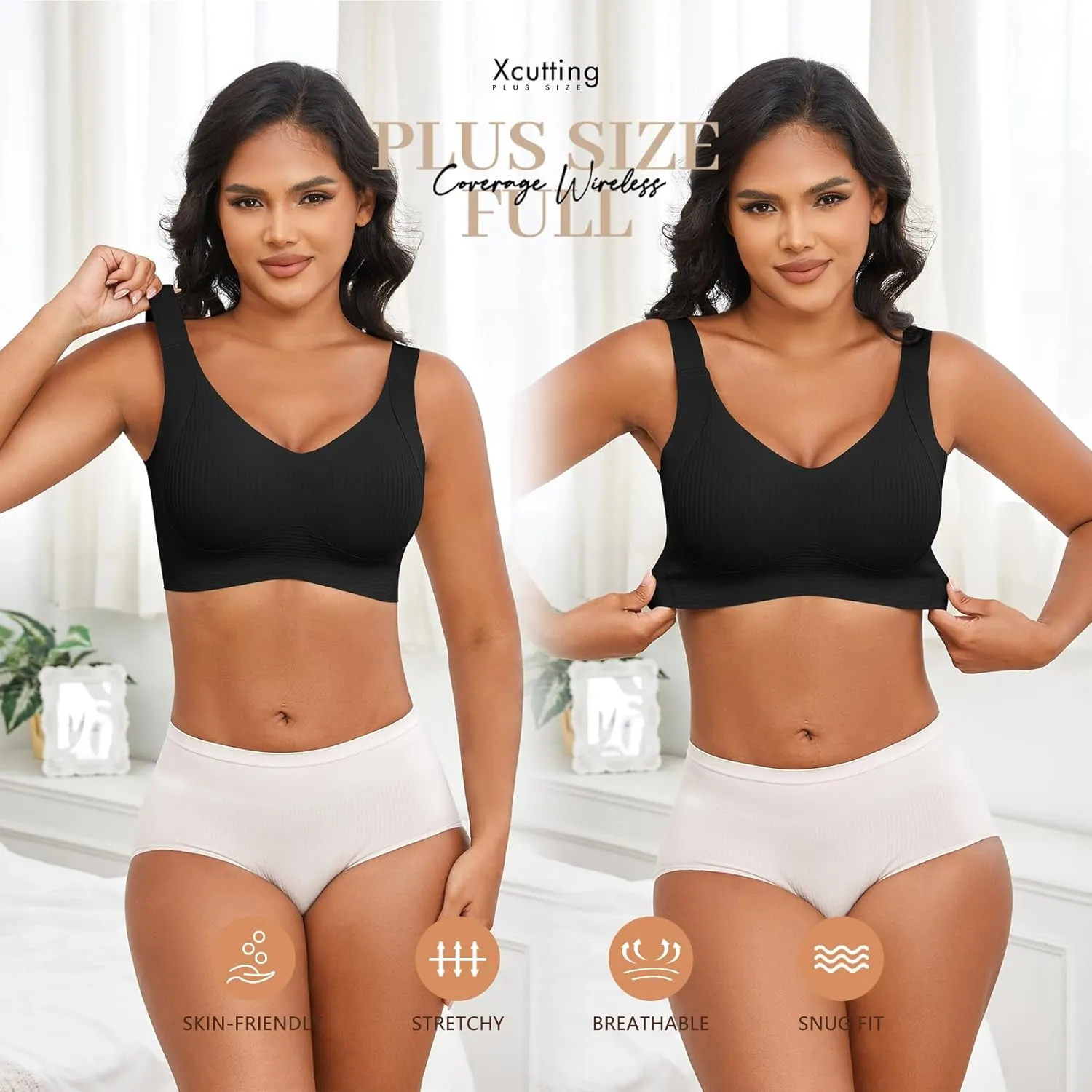 Plus Size Bras for Women No Underwire Full Coverage Everyday Bra Comfortable Wireless Padded Bras