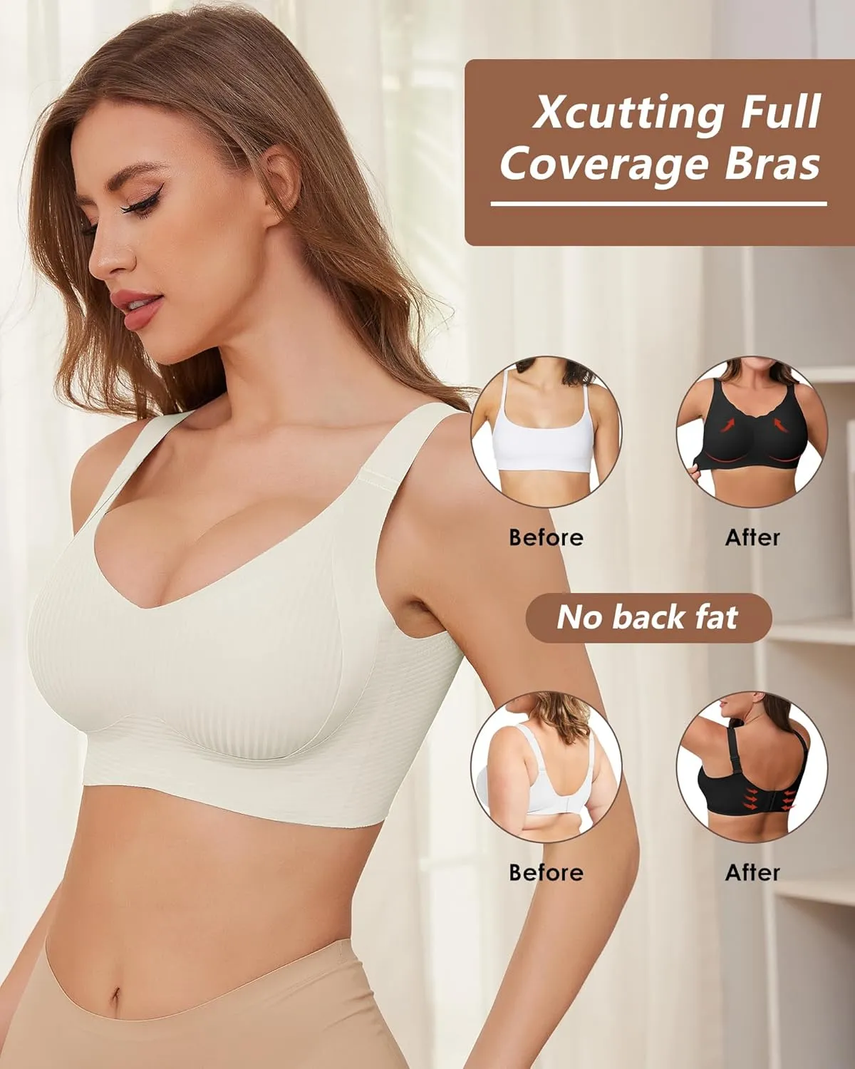 Plus Size Bras for Women No Underwire Full Coverage Everyday Bra Comfortable Wireless Padded Bras