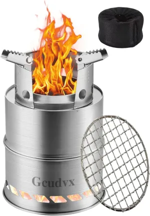 Portable Folding Stove Mini Camping Stove Stainless Steel Wood Burning Stoves Emergency Cooking Folding Camping Stove with Grill Grid Carry Bag for Backpacking Traveling Camping Hiking Stove