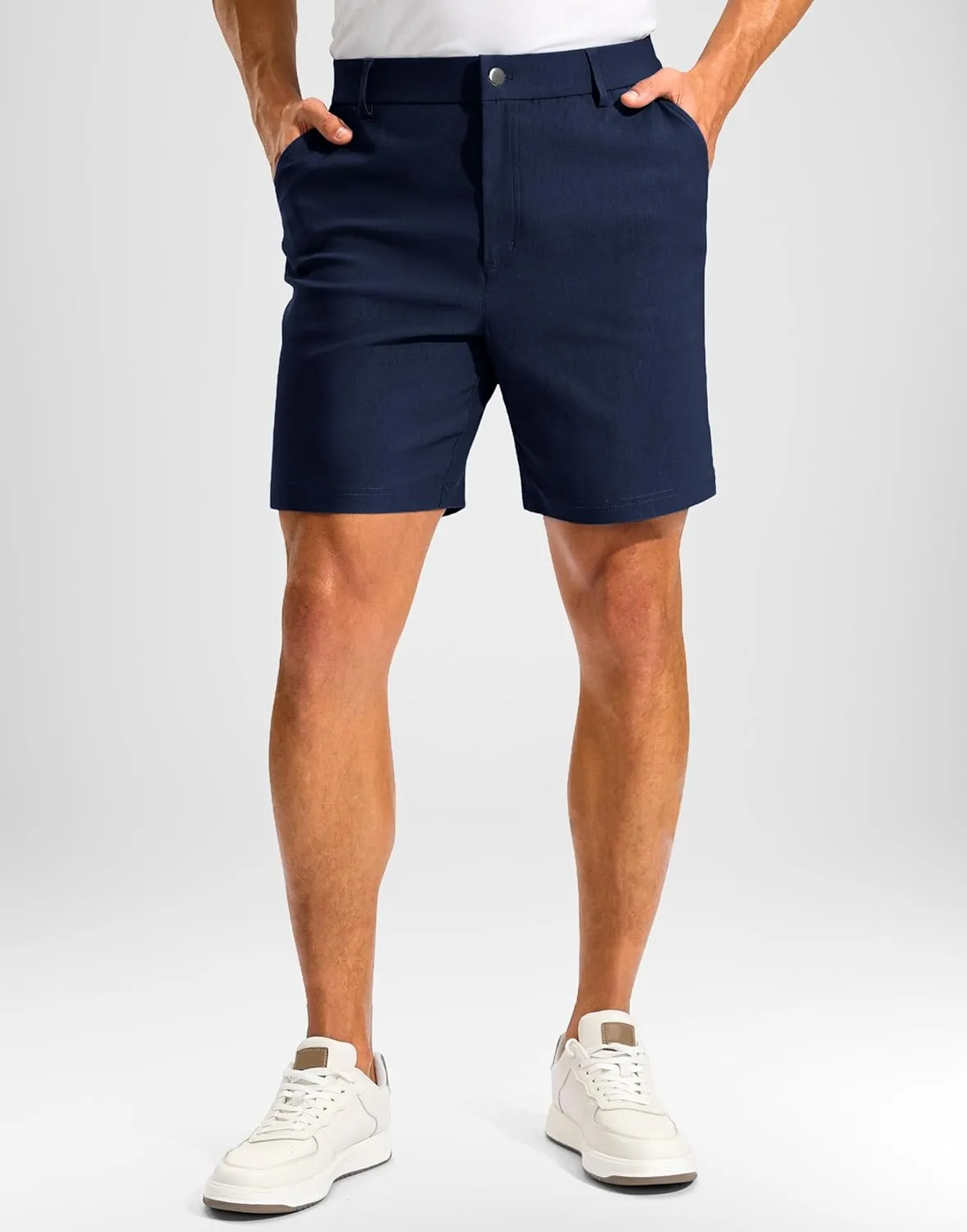 Pudolla Men's Golf Dress Shorts 7" Stretch Casual Work Hybrid Shorts for Men with 3 Pockets Quick Dry Breathable