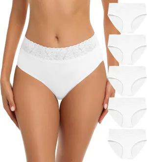 RHYFF Womens Underwear Cotton Bikini Panties Lace Soft Hipster Panty Ladies Stretch Full Briefs 5 Pack