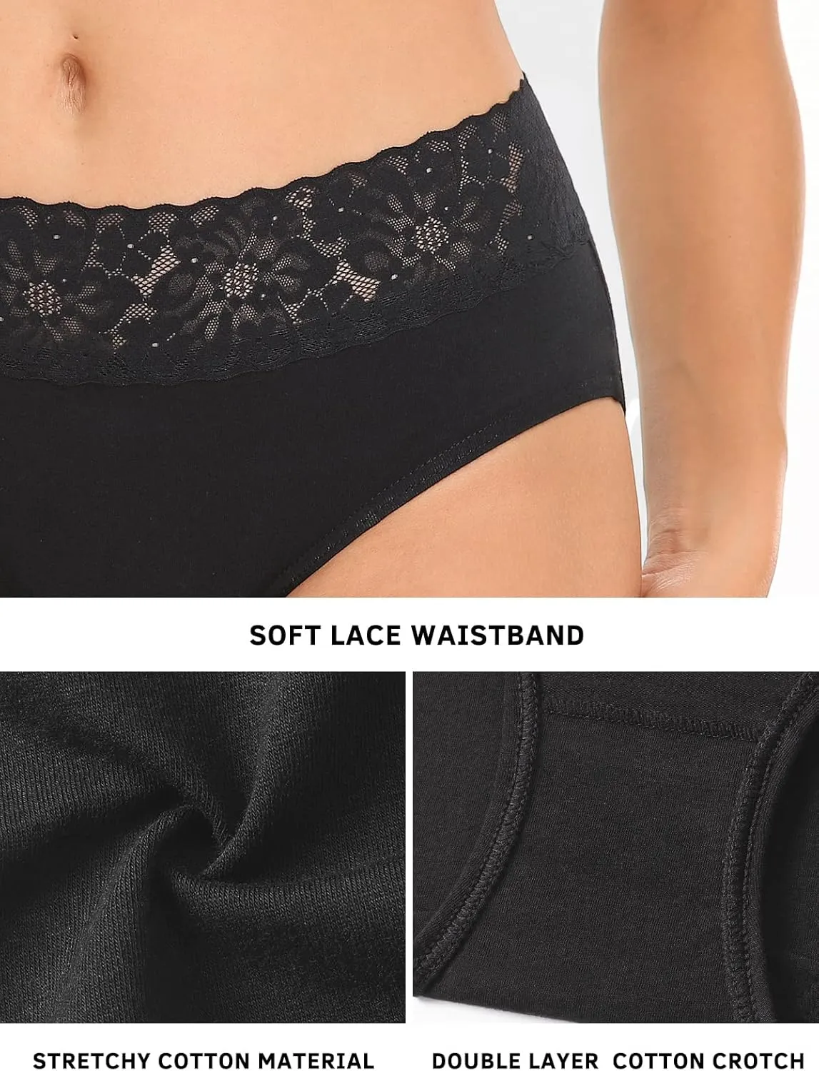RHYFF Womens Underwear Cotton Bikini Panties Lace Soft Hipster Panty Ladies Stretch Full Briefs 5 Pack