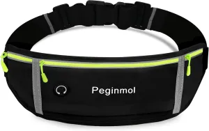 Slim Running Belt Fanny Pack, Waist Pack Bag for Women Men, Running Pouch for Phone Waterproof Reflective with 3 Pouches, Running Phone Holder for Sports, Traveling (Black   Green)