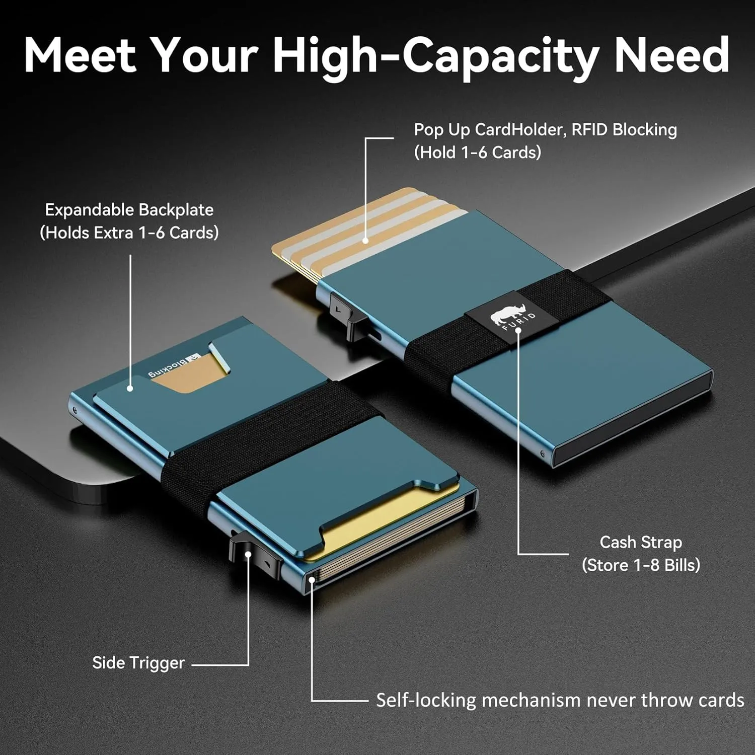 Smart Card Wallet for Men Slim: Minimalist Wallet For Men - RFID Blocking Pop Up Front Pocket Wallet, Metal Wallet 11 Card Holder