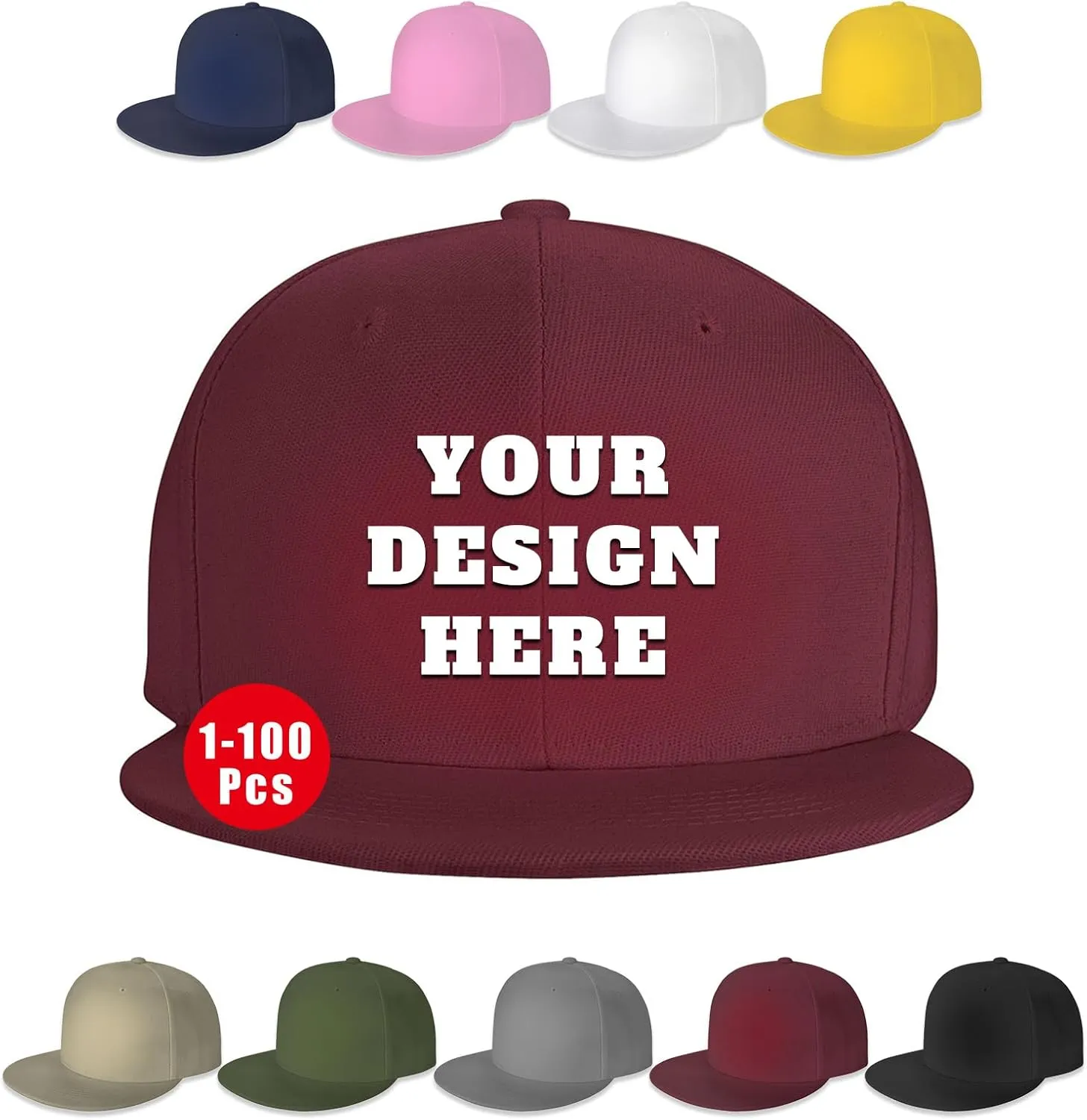 Snapback Hats for Men Women Custom Hat Flat Bill Baseball Cap Personalized Text Image Logo