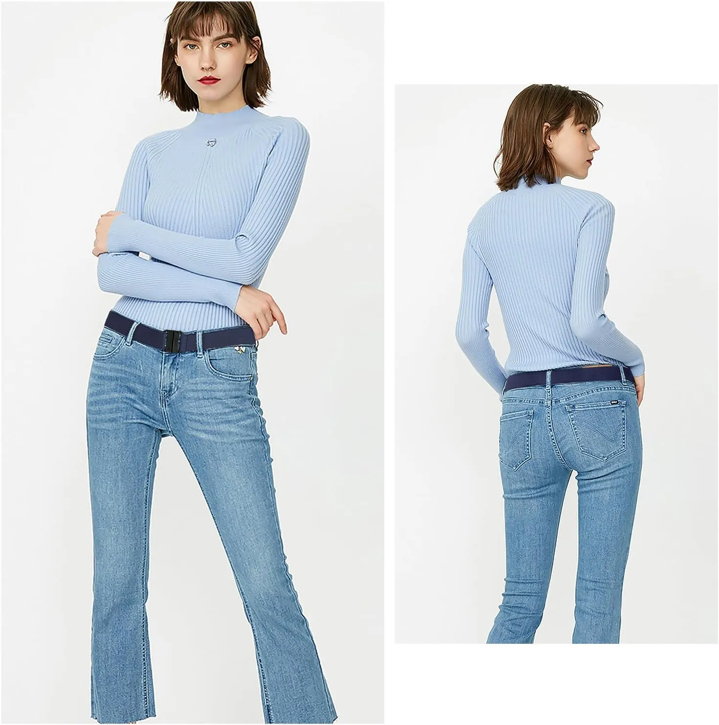 SUOSDEY Women Invisible Belt, Comfortable Adjustable Stretch No Show Belt with Flat Buckle