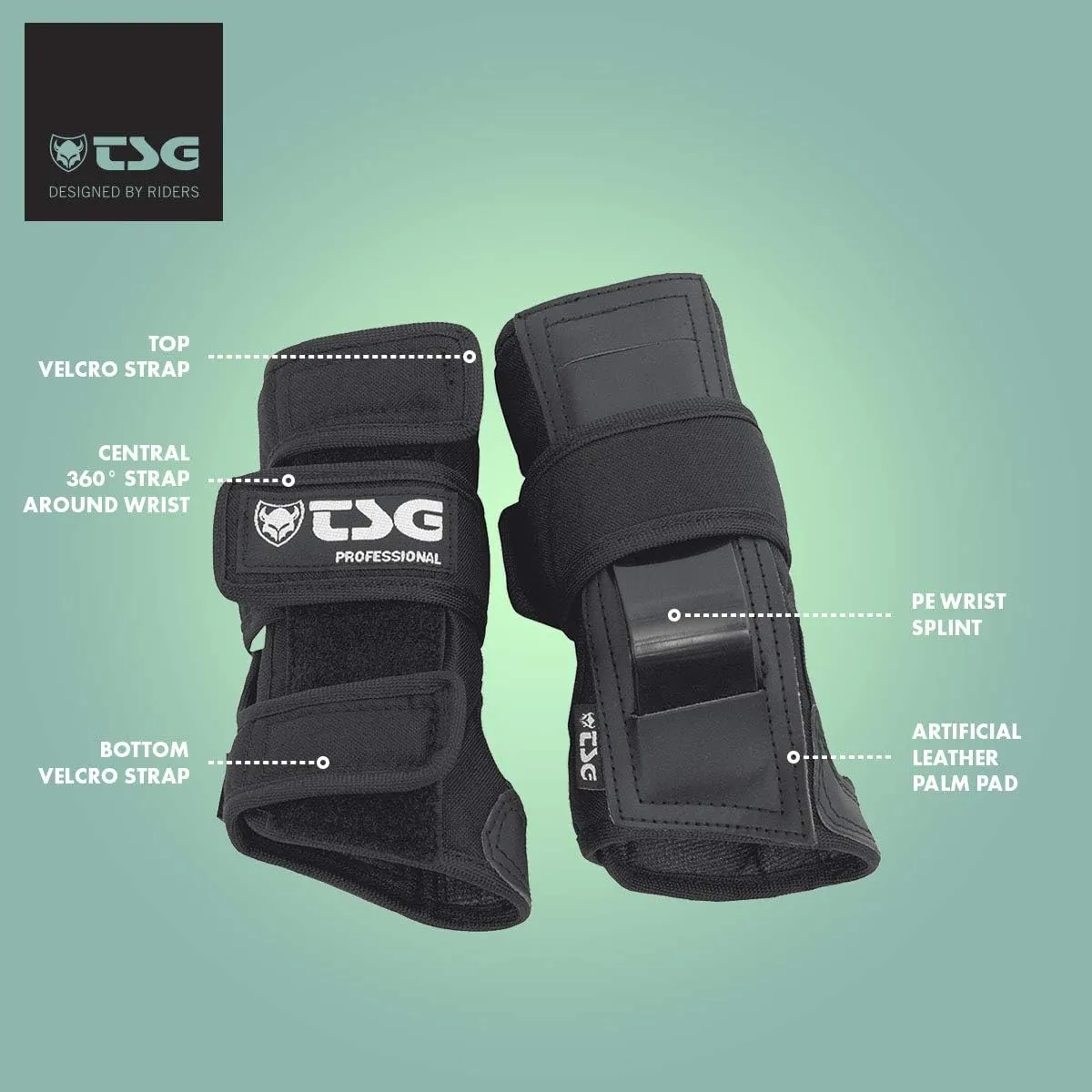 TSG Professional Wristguard, Ergonomic Splint, Palm, Wrist Support, Hardshell, Snowboarding, Skiing, Downhill, Skateboarding, Swiss Design, Black