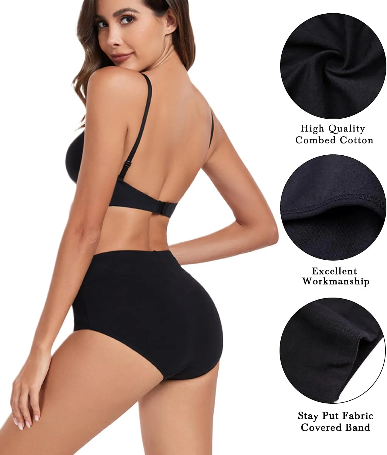 wirarpa Women's Cotton Underwear High Waist Stretch Briefs Soft Underpants Ladies Full Coverage Panties 5 Pack
