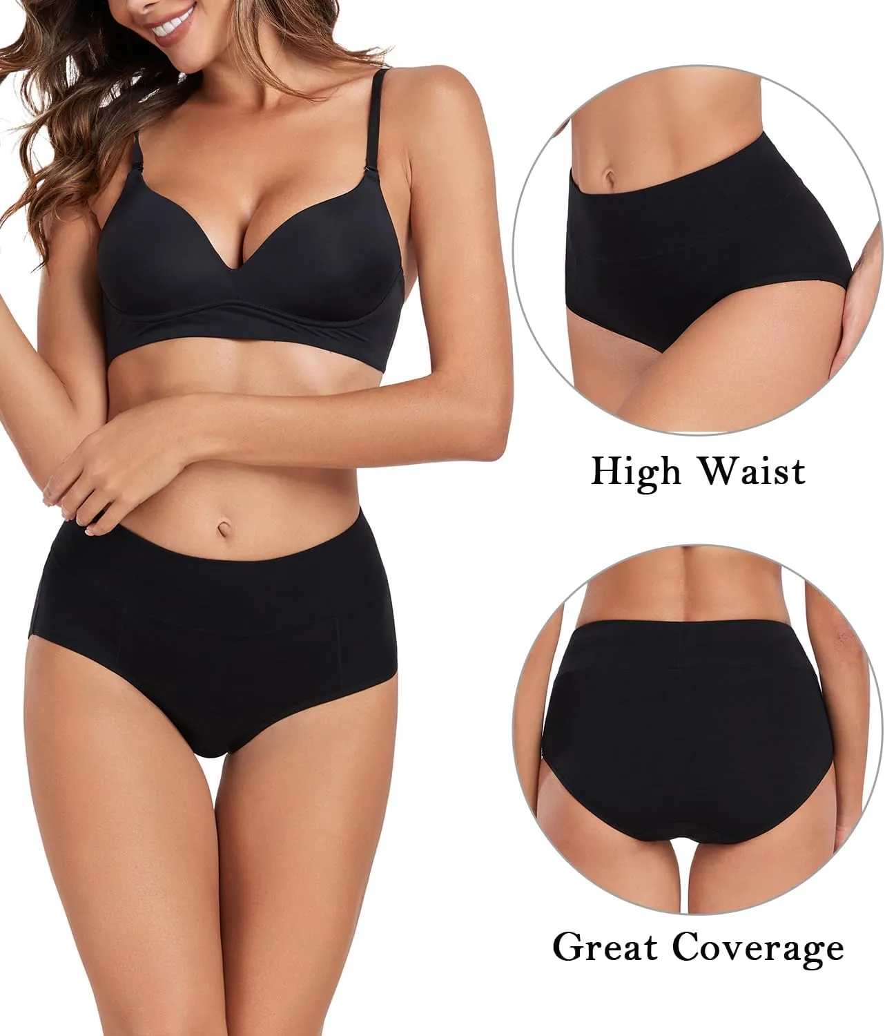 wirarpa Women's Cotton Underwear High Waist Stretch Briefs Soft Underpants Ladies Full Coverage Panties 5 Pack