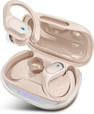 Wireless Earbuds Bluetooth Headphones 80Hrs Playtime Ear Buds IPX7 Waterproof Sports Earphones Wireless Charging Case Over-Ear Earhooks Headest - Khaki