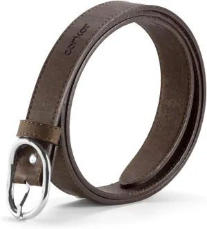 Women Cork Belt  Vegan Leather Dress for Jeans Thin Belt  Cruelty Free-Eco Friendly Brown Black - 0,98" Wide