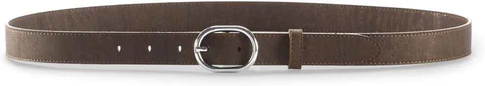 Women Cork Belt  Vegan Leather Dress for Jeans Thin Belt  Cruelty Free-Eco Friendly Brown Black - 0,98" Wide