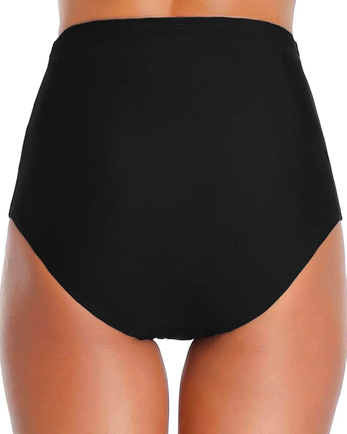 Women's Black High Waisted Bikini Bottom Full Coverage Bathing Suit Swim Bottoms Tummy Control Swimsuit Shorts