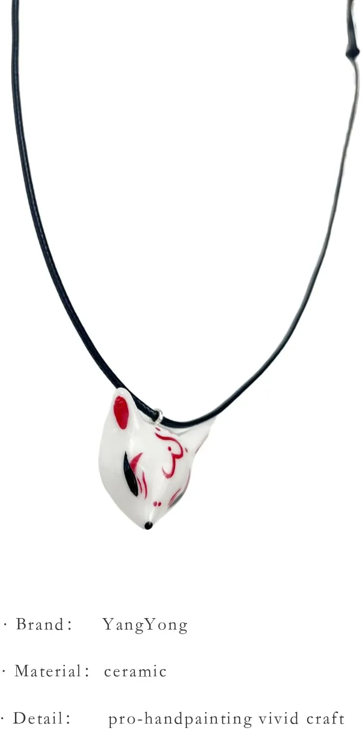 YangYong Ceramic Fox Necklace Little Kitsune Mask Pendant for Women Men Boyfriend Girl, Unique Hand Painted Birthday Gift Strands Jewelry