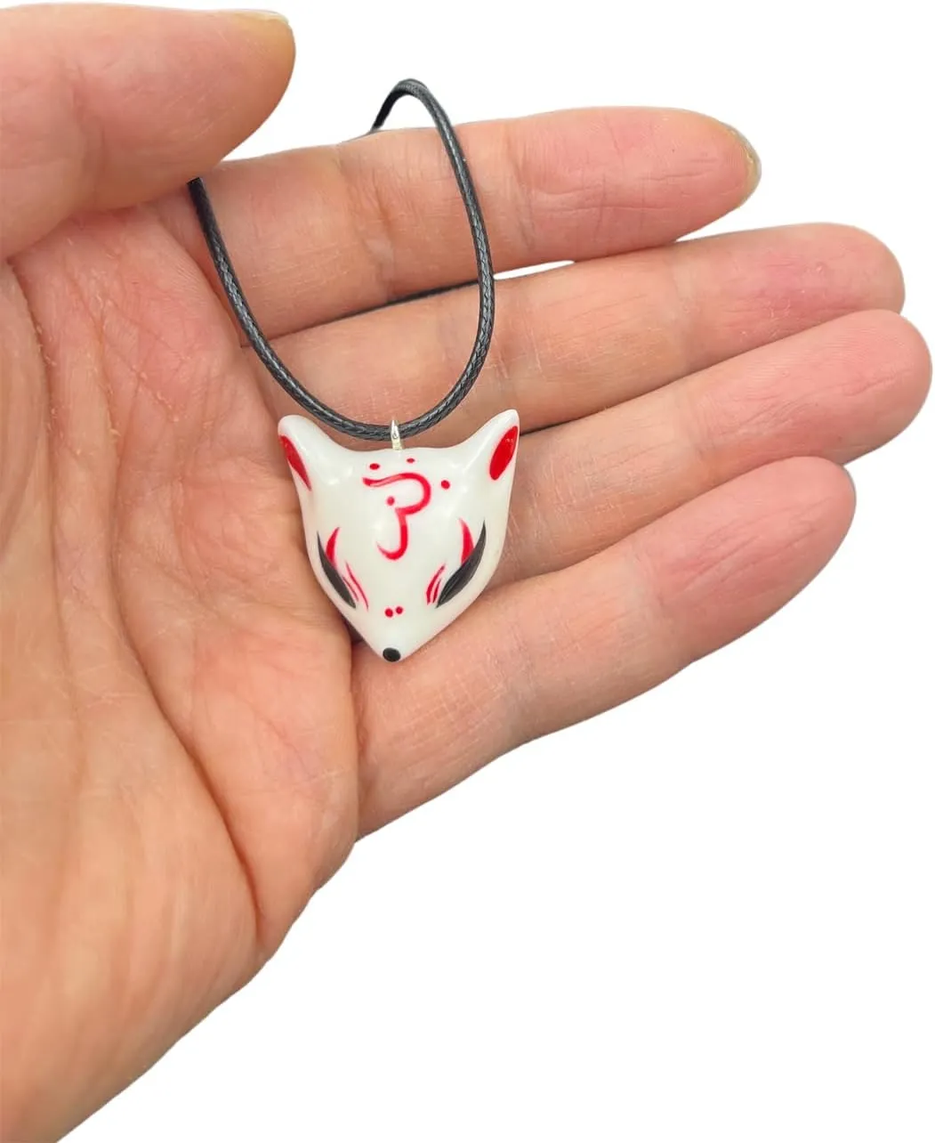 YangYong Ceramic Fox Necklace Little Kitsune Mask Pendant for Women Men Boyfriend Girl, Unique Hand Painted Birthday Gift Strands Jewelry