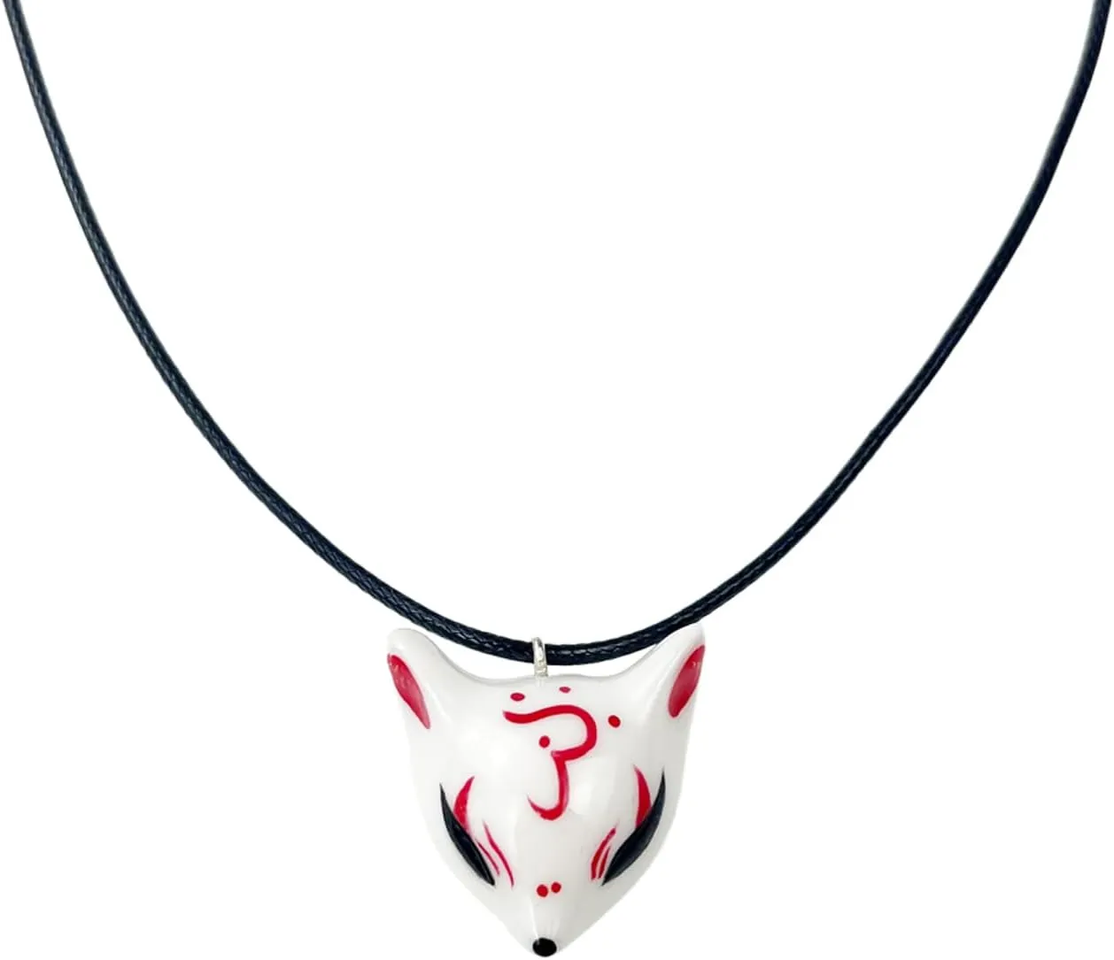 YangYong Ceramic Fox Necklace Little Kitsune Mask Pendant for Women Men Boyfriend Girl, Unique Hand Painted Birthday Gift Strands Jewelry