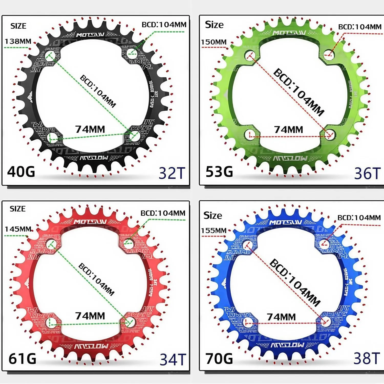 YBEKI Pro-Grade 104BCD Chainring (30-52T) CNC 7075-T6 Aluminum Narrow-Wide MTB/Road Round Oval Bike Chainwheel | Shimano/SRAM 8-11 Speed Compatible | 573MPa Strength(Black/Red/Blue)