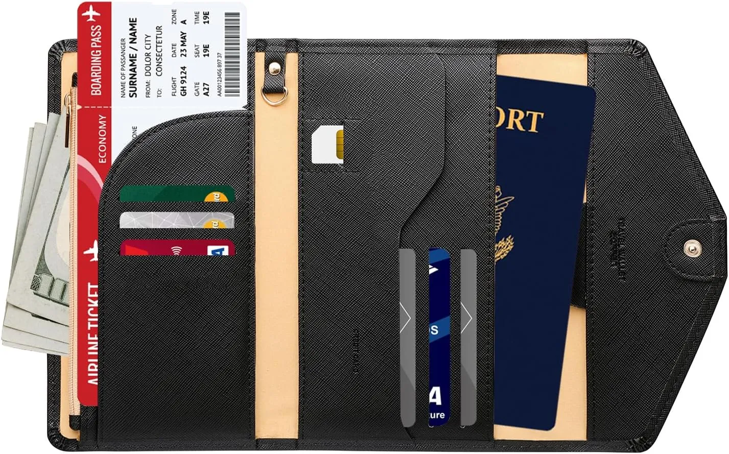 ZOPPEN Mulit-purpose Rfid Blocking Passport Holder Travel Wallet (Ver.4) Passport and Vaccine Card Holder ComboTri-fold Document Organizer Travel Essentials